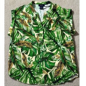 RACHEL Rachel Roy Green Palm Leaf Print Sleeveless Blouse
